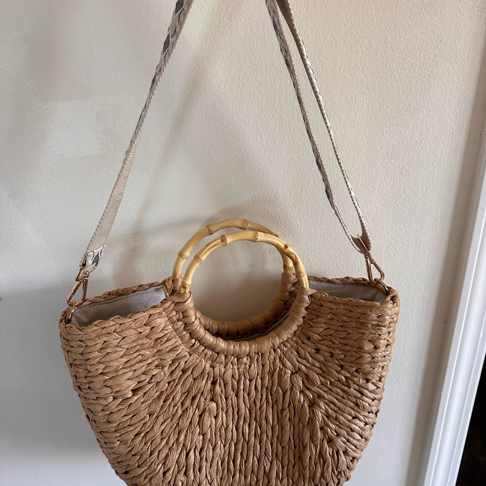 Woven Straw Tote Bag with Bamboo Handles - Natural houte hippie